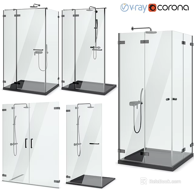 Modern Glass Shower Enclosure Design With Frameless Doors And Chrome Fixtures 3d model 