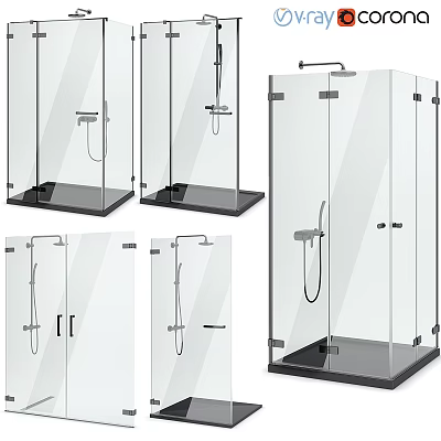 Modern Glass Shower Enclosure Design With Frameless Doors And Chrome Fixtures 3d model