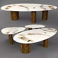 Multiple Elegant Modern Coffee Tables With Oval Marble Top And Brass Cylindrical Legs