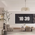 Elegant Modern Living and Dining Room With Beige Sofa Throw Pillows Coffee Table Pendant Light