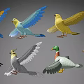 Flying Animals With Spread Wings And Various Colors Different Species 3d model