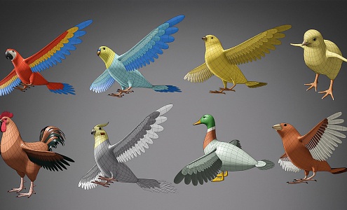 Cartoon Flying Animal Bird Parrot Rooster Cartoon Animal Combination Duck Bird Flying Animal Cartoon Animal Wall Decoration Pendant Ornaments 3d model