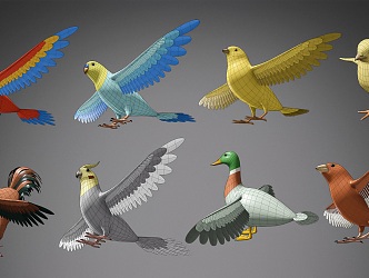 Cartoon Flying Animal Bird Parrot Rooster Cartoon Animal Combination Duck Bird Flying Animal Cartoon Animal Wall Decoration Pendant Ornaments 3d model