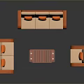 Orange Frame Living Room Furniture Set With Sofa Armchairs And Coffee Table