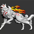 White Wolf with Flaming Tail Red Markings and Spiked Armor in Crouching Stance