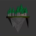 Floating Island Scene With Green Pine Trees And Small Tent On Rocky Base