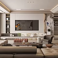 Modern Living Room Interior Design With Beige Sofa TV Wall Artwork Coffee Table And Plants
