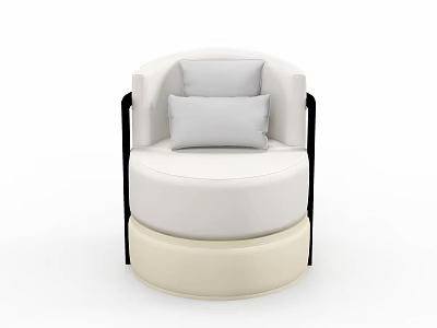 Modern Elegant Single Seater Sofa With White Upholstery Black Armrests Gray Cushions And Beige Base 3d model
