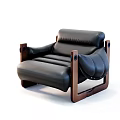 Single Sofa With Black Leather Upholstery And Wooden Frame Modern Design