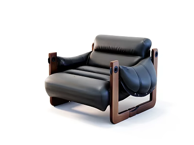 Single Sofa With Black Leather Upholstery And Wooden Frame Modern Design 3d model