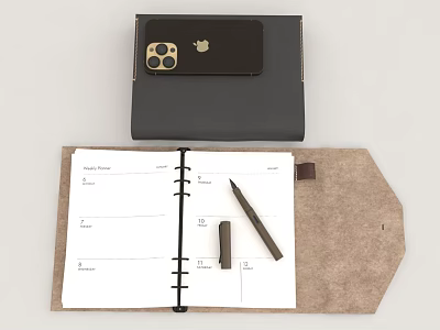 Open Notebook With To Do List Pages Pen Eraser And Black Cover 3d model