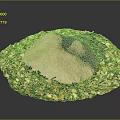 Wood Stone Material Pile With Surrounding Shavings And Small Green Plants