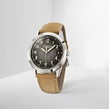 Classic Wrist Watch with Brown Leather Strap Black Dial and Stainless Steel Case