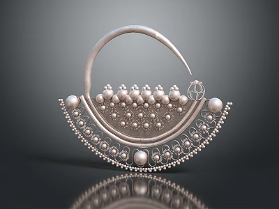 Stylish Silver Earring Adorned With Pearl Beads And Ornate Design 3d model
