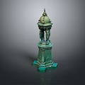 Outdoor Green Decorative Garden Ornament With Ornate Top Pillars And Sturdy Base Structure