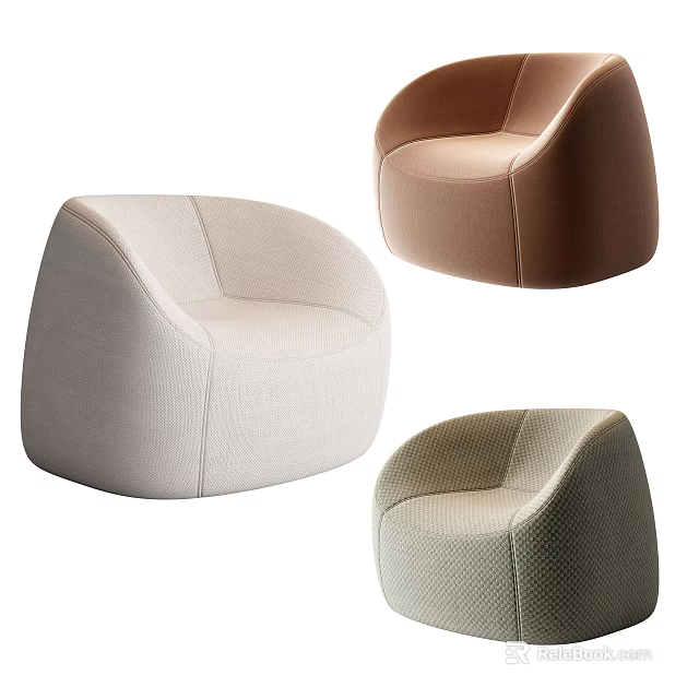Modern Single Sofa In Beige Brown And Light Green Tones With Rounded Design 3d model 