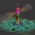 Decorative Lighthouse Themed Furniture Model Featuring Lit Light And Blue Wave Base Design