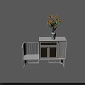 White Entryway Cabinet Sideboard With Wicker Doors And Vase Of Yellow Flowers