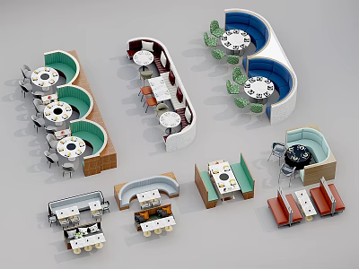 Various Public Chairs With Curved Shapes And Colorful Designs For Indoor Spaces 3d model