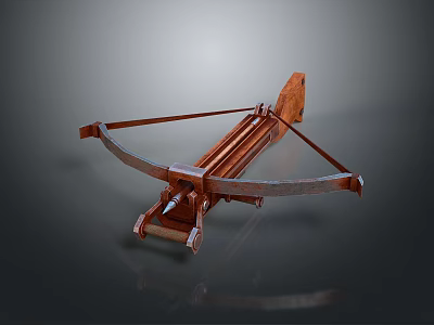 Ancient Mechanical Crossbow Weapon With Wooden Frame And Metal Launching Mechanism 3d model