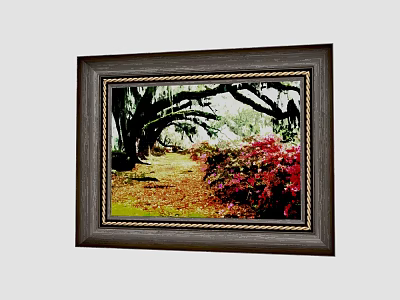 Framed Landscape Photo With Trees Red Flowers And Fallen Leaves On Ground 3d model