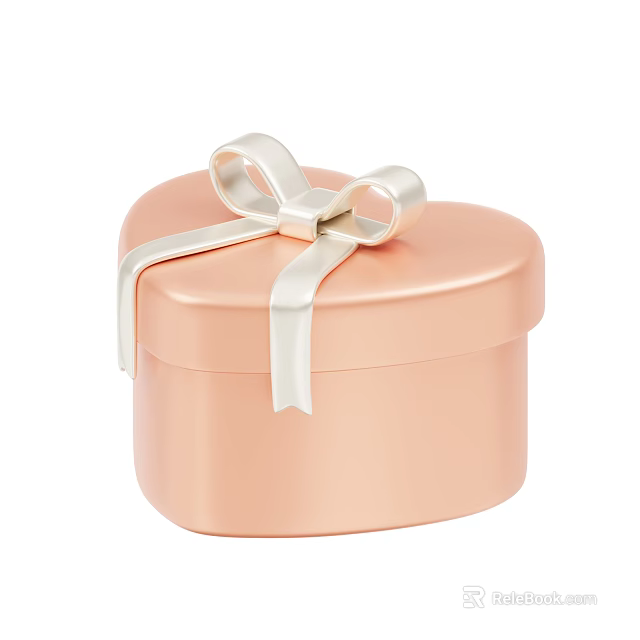Elegant Rose Gold Heart Shaped Decorative Ornament Set With White Ribbon Bow Design 3d model 