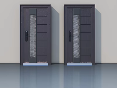 Dark Wooden Hinged Doors With Mesh Glass Panels Modern Home Design 3d model