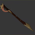 Ornate Decorative Sword With Golden Hilt Red Accents And Metallic Sharp Blade