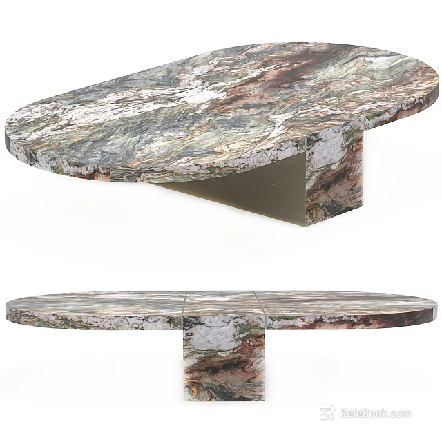 Modern Oval Coffee Table With Marbled Veined Surface And Sturdy Support Base 3d model