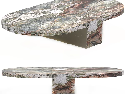 Modern Oval Coffee Table With Marbled Veined Surface And Sturdy Support Base 3d model