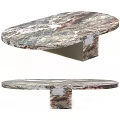 Modern Oval Coffee Table With Marbled Veined Surface And Sturdy Support Base 3d model