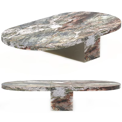 Modern Oval Coffee Table With Marbled Veined Surface And Sturdy Support Base 3d model