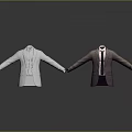 Stylish Men's Suits In White And Brown With Ties And Reflections On Gray Background