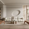 Modern Elegant Living Room Interior With Cream Sofa Wooden Coffee Table Armchairs And Decorative Plants