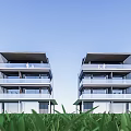 Modern Detached Villa Design With Balconies Green Lawn And Blue Sky