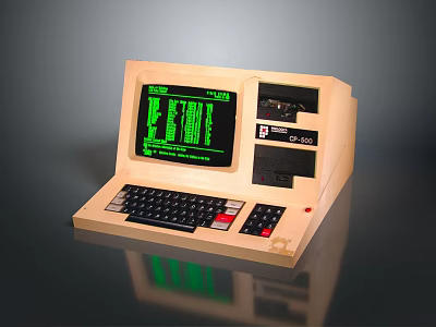Vintage Desktop Computer With Green Screen Display Keyboard And Dual Tape Drives 3d model