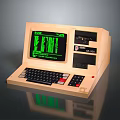 Vintage Desktop Computer With Green Screen Display Keyboard And Dual Tape Drives