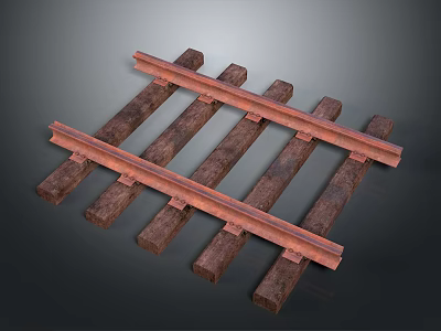 Train Track Structure With Wooden Sleepers And Metal Rails Design Details 3d model