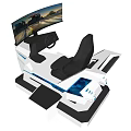 Modern Racing Simulator With Black Seat Steering Wheel And Blue Accents