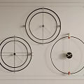 Three Circular Clocks With Black And Gold Elements Mounted On White Wall With Decorative Borders 3d model