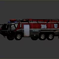 Red Fire Truck Number 316 with Ladder on Top and Blue Emergency Lights