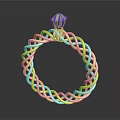 Fashionable Gold Silver Braided Ring With Blue Gemstone On Top Design