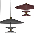 Modern Pendant Lights With Red And Gray Disc Shades In Minimalist Interior Design