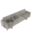 Cozy Light Gray Three-Seater Sofa With Striped Pillows And Knit Throw Blanket 3d model