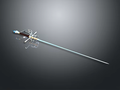 Weapon Sword With Long Slender Blade Decorative Hilt On Gray Background And Reflection 3d model