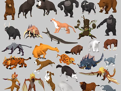 Various Reptile Species Including Crocodile And Lizard In Cartoon Illustration Collection 3d model