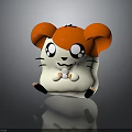 Orange And White Cartoon Hamster With Big Eyes Holding White Object On Black Surface