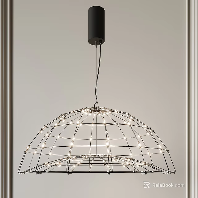 Modern Spherical Chandelier With Metal Frame And Small Lights In Indoor Setting 3d model 
