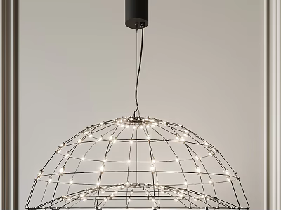 Modern Spherical Chandelier With Metal Frame And Small Lights In Indoor Setting 3d model