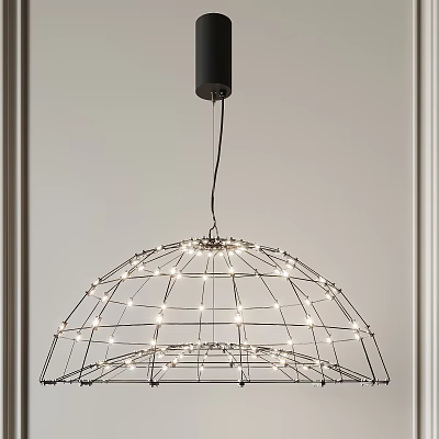 Modern Spherical Chandelier With Metal Frame And Small Lights In Indoor Setting 3d model